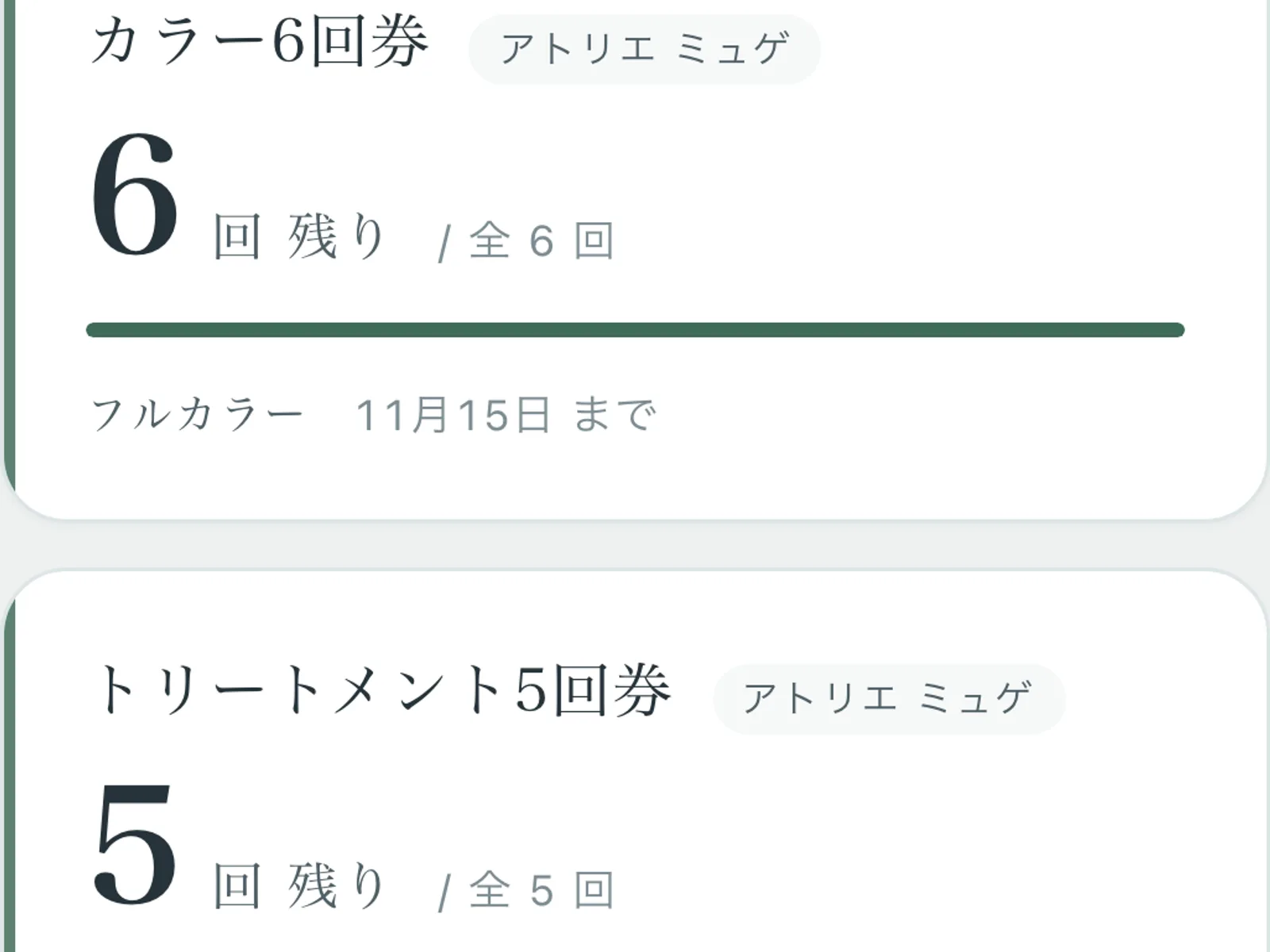 回数券の残数確認画面