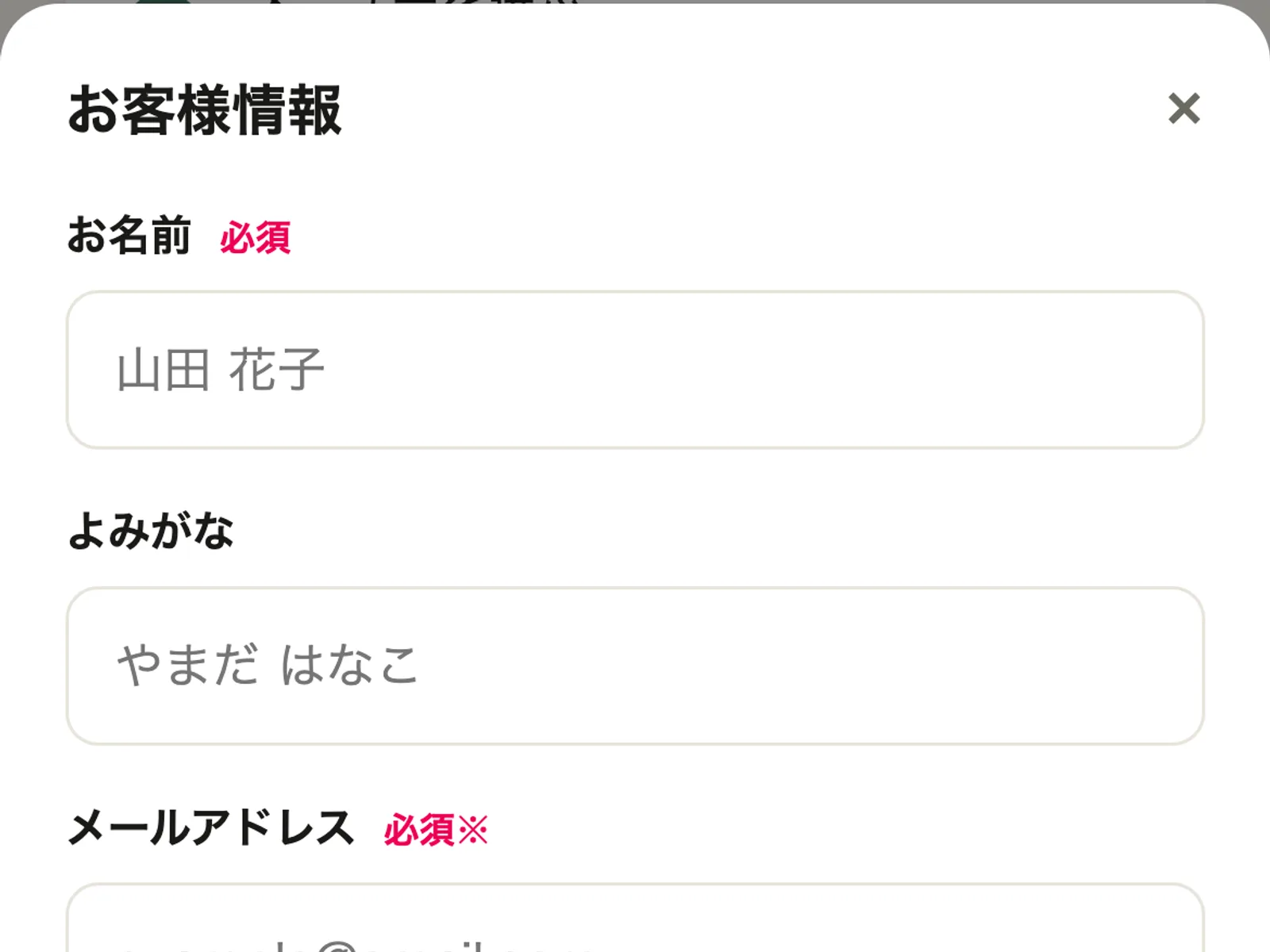 サロレジ 公開予約ページ 入力フォーム